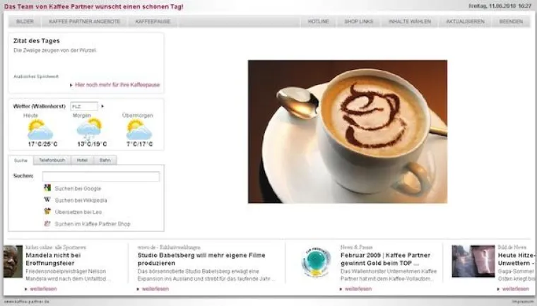 Bild: InfoMantis brüht den Kaffee Partner frisch auf den Desktop