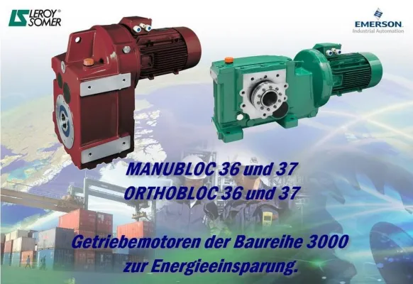 Bild: ORTHOBLOC 36/37 und MANUBLOC 36/37 - Getriebemotoren der Baureihe 3000 zur Energieeinsparung von LEROY SOMER