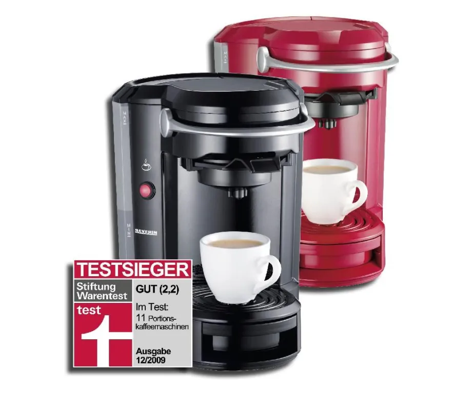 Der Kaffee-Padautomat „Café Fino“ KA 5155/6 von SEVERIN ist mit der Note GUT (2,2) Testsieger unter elf Portionskaffeemaschinen namhafter Hersteller.