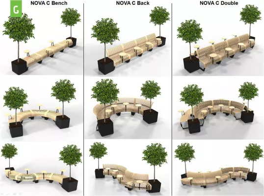 Bild: Nachhaltig produzierte Sitzbänke im biophilen Design für Warte- und Sitzbereiche