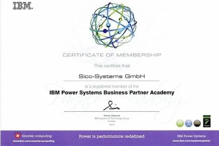 Bild: sico-systems GmbH erhält IBM Mitglieds-Zertifikat "IBM Power Systems Business Partner Academy"