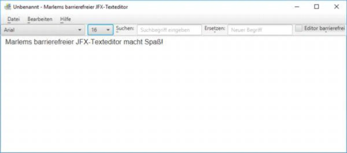Programmoberfläche von Marlems barrierefreier JFX-Texteditor