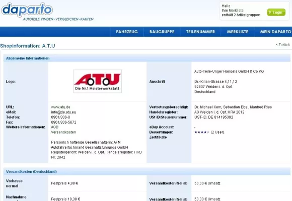 Bild: Ersatzeile-Angebot bei daparto wächst auf über 1.5 Mio. Artikeln dank A.T.U und weiterer Online-Anbieter