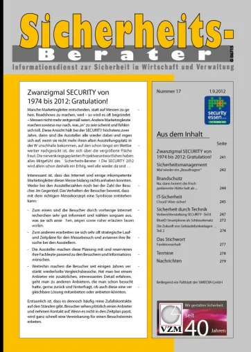 Bild: Sonderthema des Sicherheits-Berater am 01.09.2012: 20 Extra-Seiten Vorberichterstattung zur SECURITY in Essen