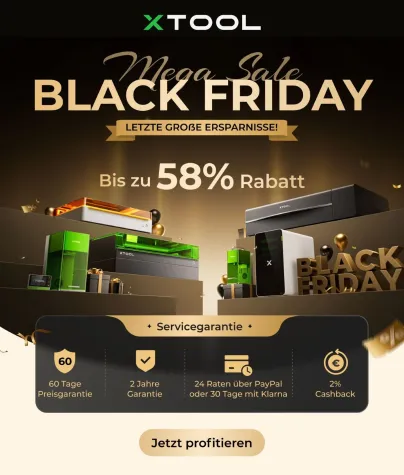 Mega Black Friday Angebote bei xTool: Bis zu 58 % Rabatt auf smarte Lasercutter und Gravierer Bild: Mega Black Friday Angebote bei xTool: Bis zu 58 % Rabatt auf smarte Lasercutter und Gravierer