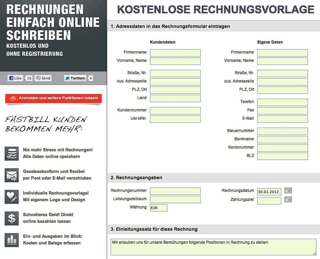 Kostenlose Rechnungen aus der Cloud - mit der FastBill Free-App