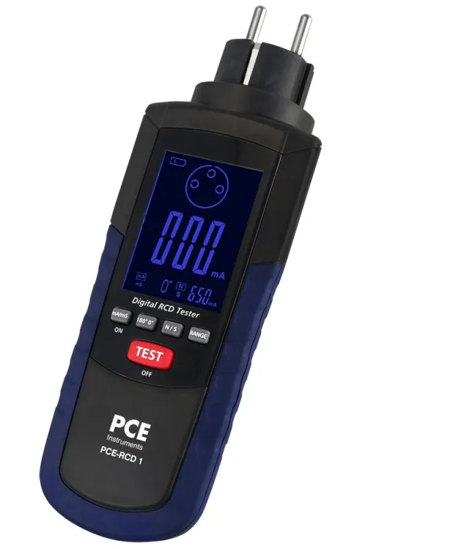 FI / RCD-Tester PCE-RCD 1 bestimmt den Auslösestrom und die Auslösezeit von FI-Schutzschaltern