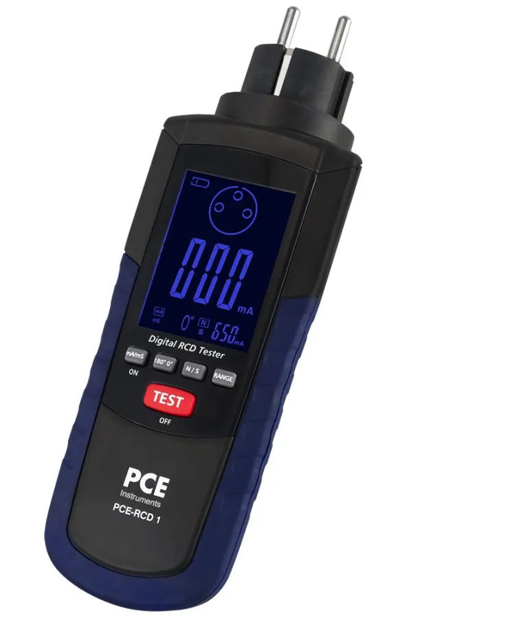 FI / RCD-Tester PCE-RCD 1 bestimmt den Auslösestrom und die Auslösezeit von FI-Schutzschaltern