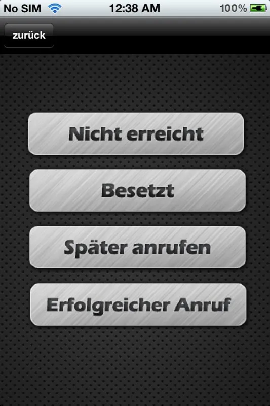 Callmanager Menü nach erfolgtem Telefonat