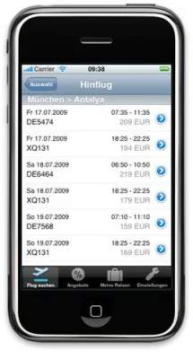 Bild: DASAT Ltd. bietet für das Apple iPhone ein Buchungssystem für Airlines an