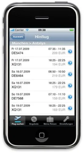 Bild: DASAT Ltd. bietet für das Apple iPhone ein Buchungssystem für Airlines an