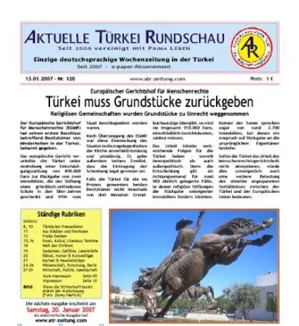 Bild: Aktuelle Türkei Rundschau  -  Ausgabe Nr. 120 ab 13. Januar im Internet