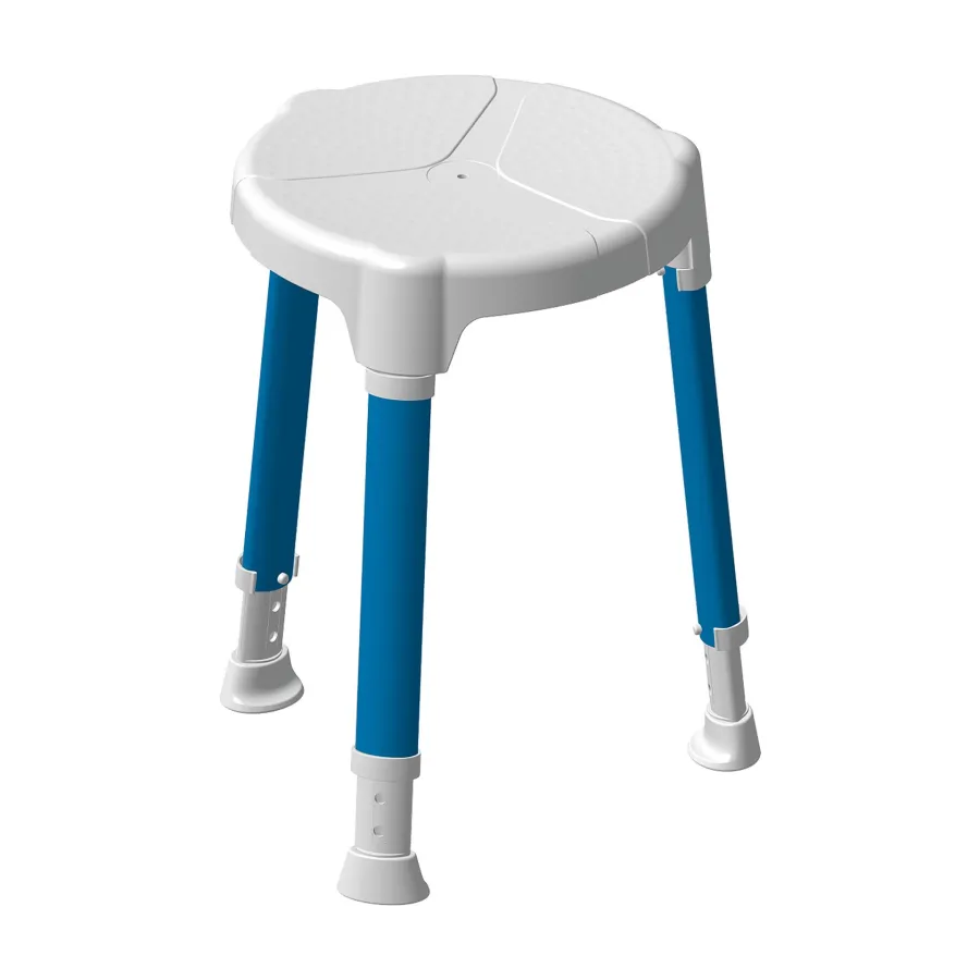 Der Duschhocker TAYO rund zeichnet sich durch kompakte Maße als platzsparendes Dreibein-Modell aus.