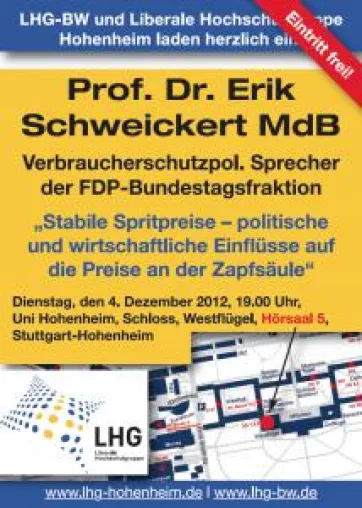 Bild: Vortrag von Prof. Dr. Erik Schweickert MdB | “Stabile Spritpreise – polit. und wirt. Einflüsse auf die Preise”