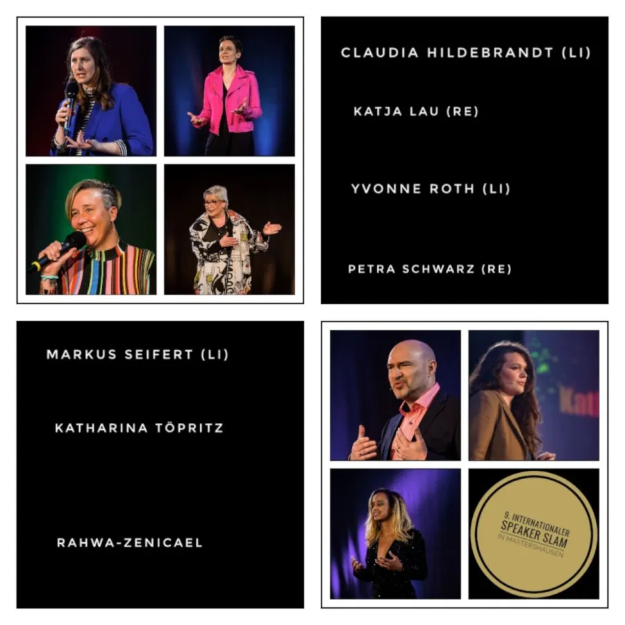 7 Berliner Speaker:innen in Mastershausen beim 9. internationalen Speaker Slam. Emotionen pur! (© Dominik Pfau)