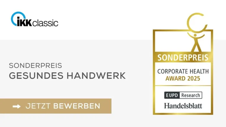 Corporate Heath Award 2025: Bewerbungsstart für den Sonderpreis „Gesundes Handwerk“ Bild: Corporate Heath Award 2025: Bewerbungsstart für den Sonderpreis „Gesundes Handwerk“