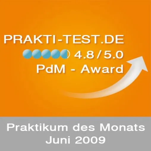 Bild: prakti-test.de zeichnet das Praktikumsangebot der Agentur rheinfaktor als „Praktikum des Monats Juni 2009“ aus