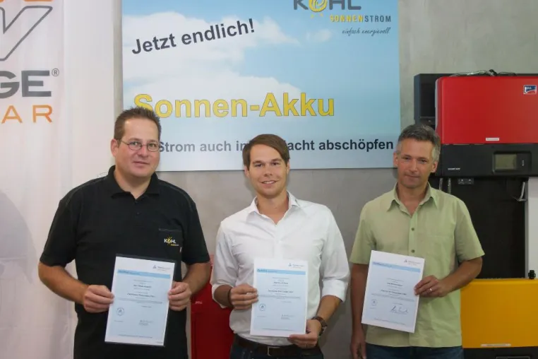 Bild: Kohl Sonnenstrom GmbH beschäftigt Deutschlands erste TÜV geprüfte Fachberater für Photovoltaikanlagen (PV)
