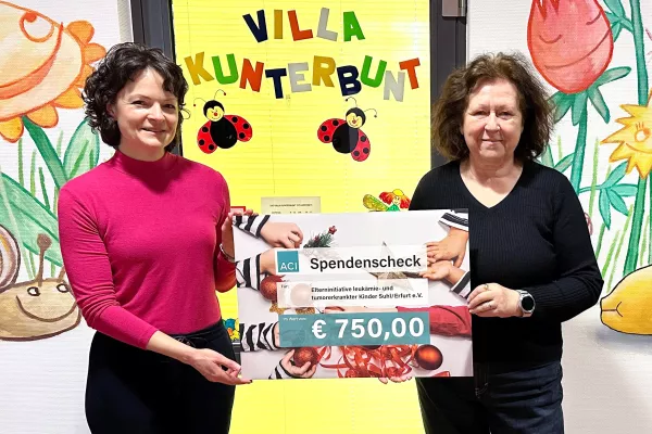 Bild: Mitarbeiterspende von ACI Laser an die Elterninitiative leukämie- und tumorerkrankter Kinder Suhl/Erfurt e.V.