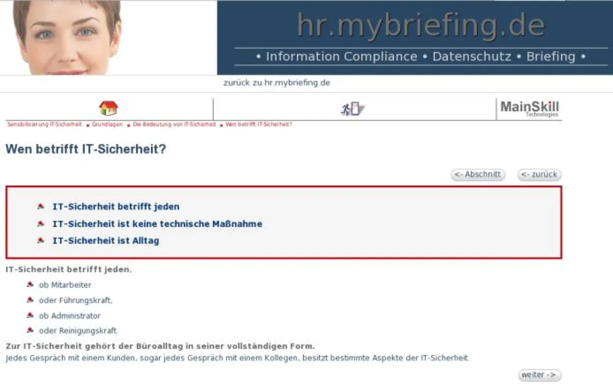Beispiel: Mitarbeitersensibilisierung zur IT-Sicherheit und Informationssicherheit