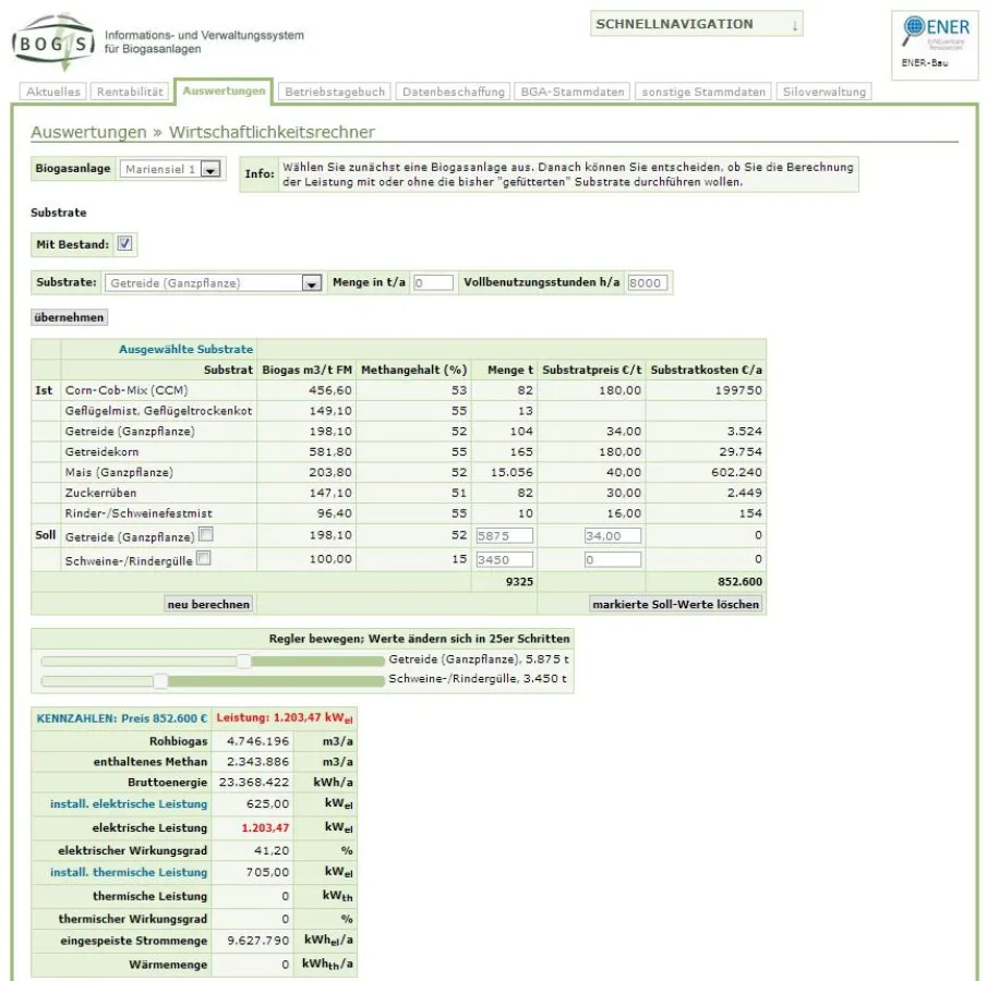 Wirtschaftlichkeitsrechner für Biogasanlagen - BOGIS -