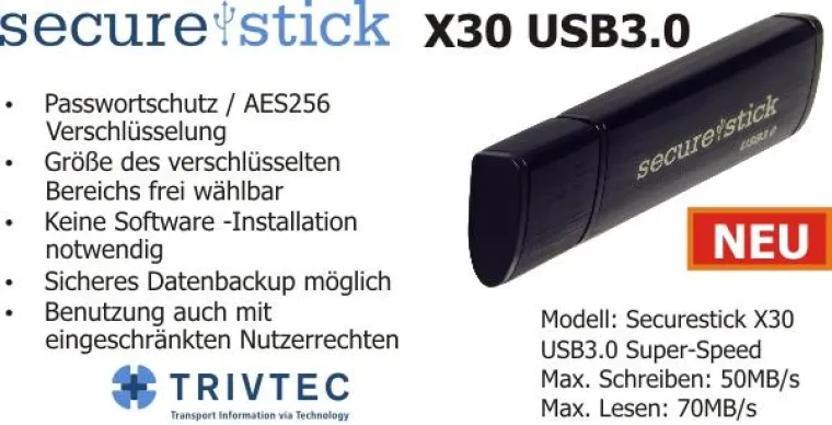 Bild: Datenklau - Nein Danke! Securestick - sichere USB-Sticks mit Verschlüsselung - X30 USB3.0
