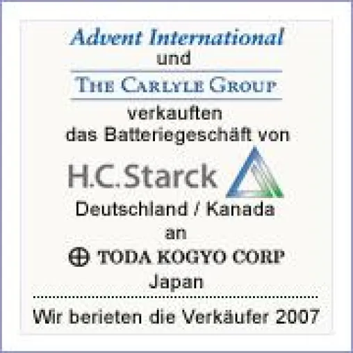 Hübner Schlösser & Cie beriet bei der Veräußerung des Batteriegeschäfts von H.C. Starck an Toda Kogyo Bild: Hübner Schlösser & Cie beriet bei der Veräußerung des Batteriegeschäfts von H.C. Starck an Toda Kogyo