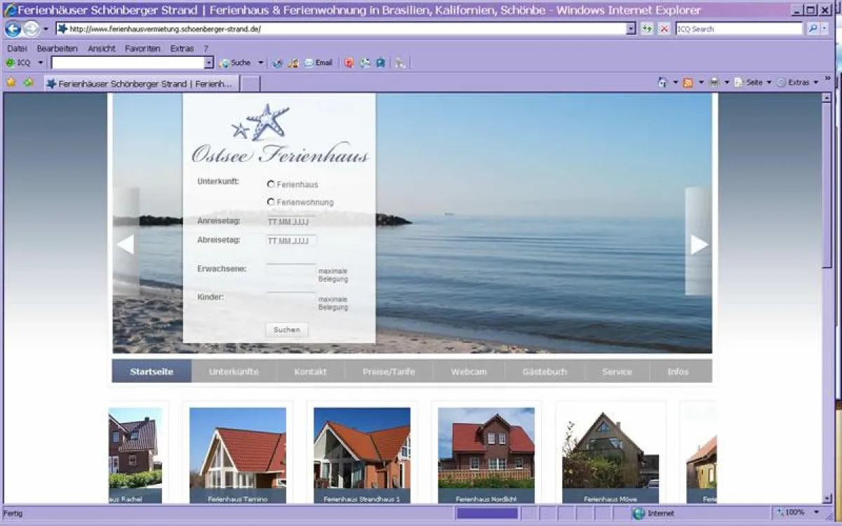 Screenshot der neuen Homepage http://www.ferienhausvermietung.schoenberger-strand.de