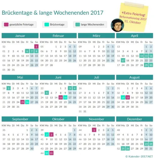 Reformationstag 2017 ist bundesweiter Feiertag - Jahr des Reformationsjubiläums voller Feier- und Brückentage Bild: Reformationstag 2017 ist bundesweiter Feiertag - Jahr des Reformationsjubiläums voller Feier- und Brückentage