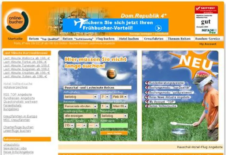 Touristik Online-Bucher Reisen, mit neuen Features Pünktlich zur Frühbucher Zeit. Bild: Touristik Online-Bucher Reisen, mit neuen Features Pünktlich zur Frühbucher Zeit.