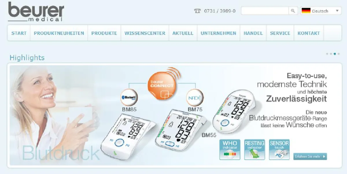 Beurer Medical Internetseite