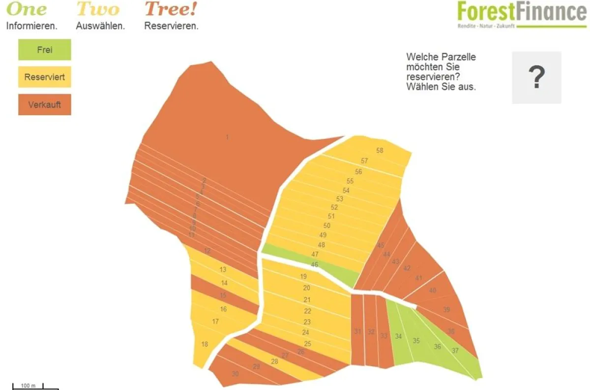 Waldkauf Online: One, two - tree. Online über bereits aufgeforstete Flächen informieren und auswählen
