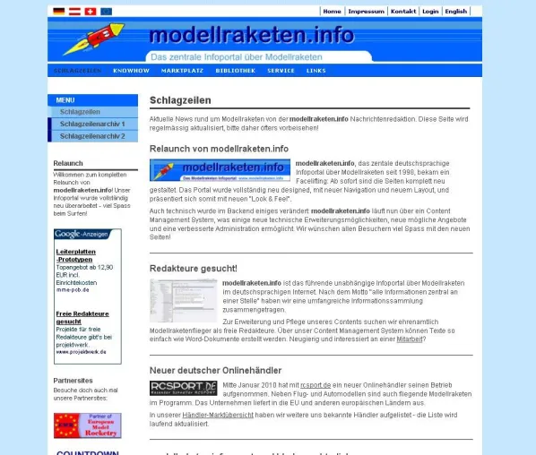 Bild: Relaunch Modellraketen Info - das Modellraketen Portal