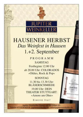 Bild: 36. Hausener Herbst im JupiterWeinkeller bietet Gaumen- und Ohrenschmauß