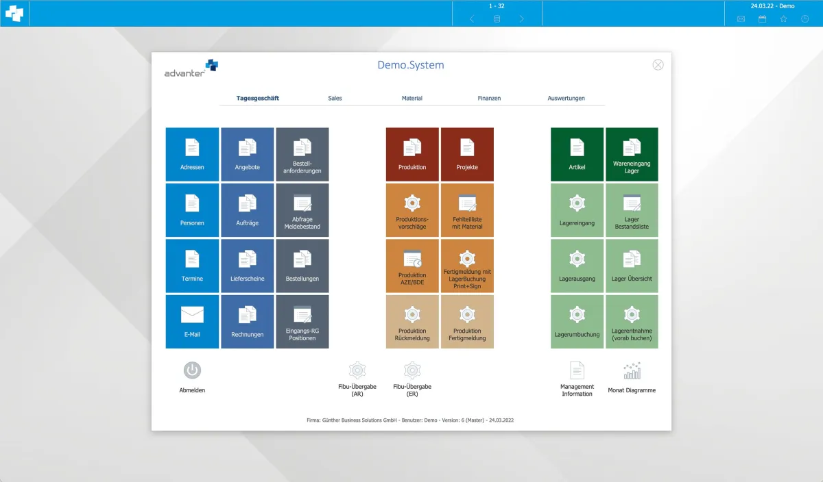 advanter 6 efficient Dashboard (© Günther Business Solutions GmbH)