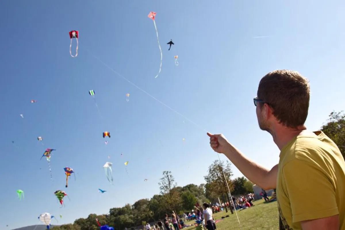 Viele bunte Fluggeräte erobern beim Drachensteigfest am 7. Oktober 2012 den Himmel über Schloss Hof.