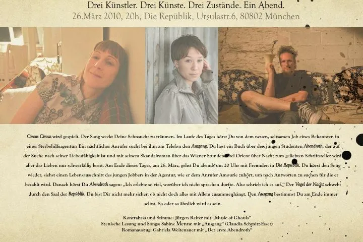 Drei Künstler, drei Künste, drei Zustände. Ein Abend. Bild: Drei Künstler, drei Künste, drei Zustände. Ein Abend.