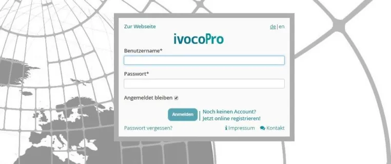 Neuer Login-Bereich der B2B-Web-Anwendung ivocoPro Bild: Neuer Login-Bereich der B2B-Web-Anwendung ivocoPro