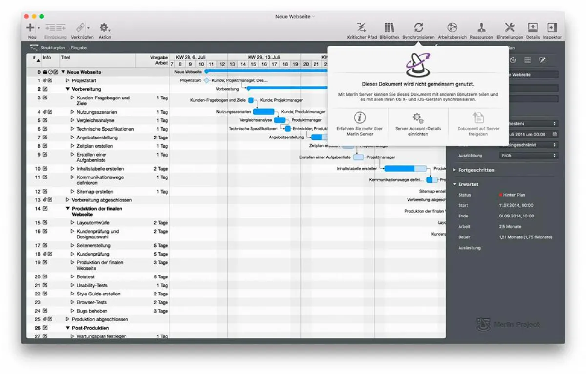Merlin Project 4 für Mac synchronisiert mit Server und iOS