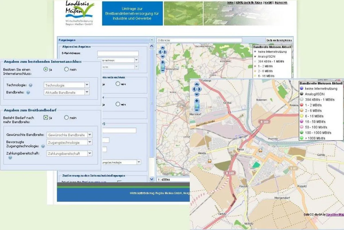 Der Webauftritt der Onlineumfrage erreichbar unter http://www.breitband-kreis-meissen.de
