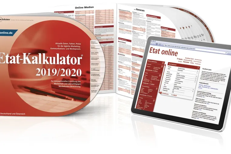 Was kostet Werbung? Der neue Etat-Kalkulator 2019/2020 gibt Antwort. Bild: Was kostet Werbung? Der neue Etat-Kalkulator 2019/2020 gibt Antwort.