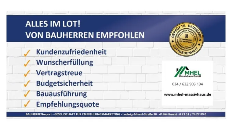 Bild: MHEL MASSIVHAUS GMBH: Auch 2022 für hohe Kundenorientierung von Bauherren gelobt