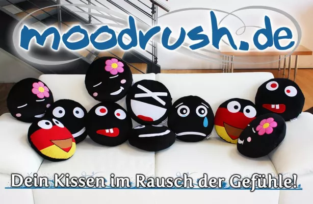Bild: moodrush.de – Kuschelige Moody Smiley-Kissen im Rausch der Gefühle zur Fußball-WM
