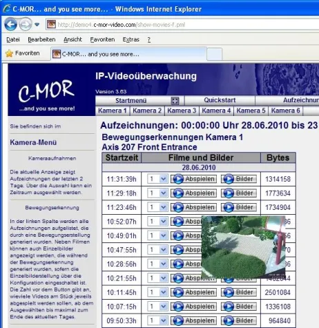 Videoüberwachung C-MOR mit schneller Video-Vorschau Bild: Videoüberwachung C-MOR mit schneller Video-Vorschau