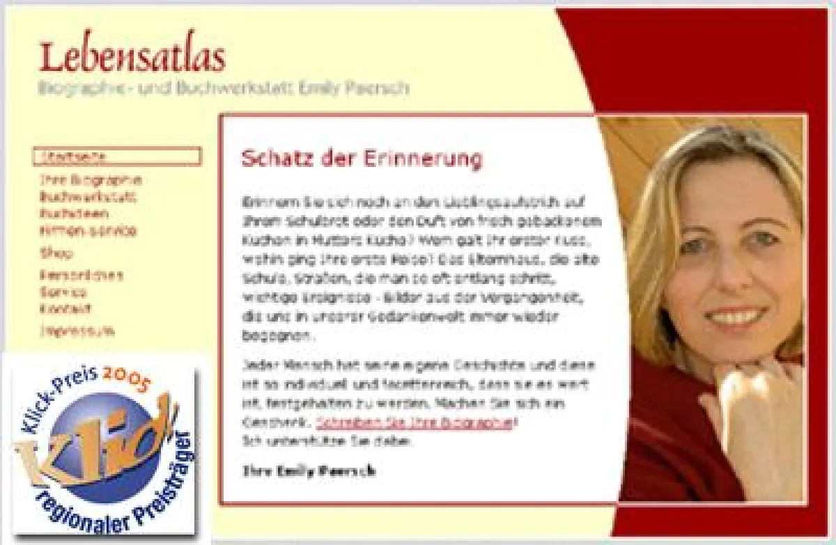 Biographie schreiben - einzigartige Bücher schaffen - als Buchbilder stilvoll in Szene setzen: Emily Paersch lädt auf ihre Internetpräsenz www.lebensatlas.de ein!