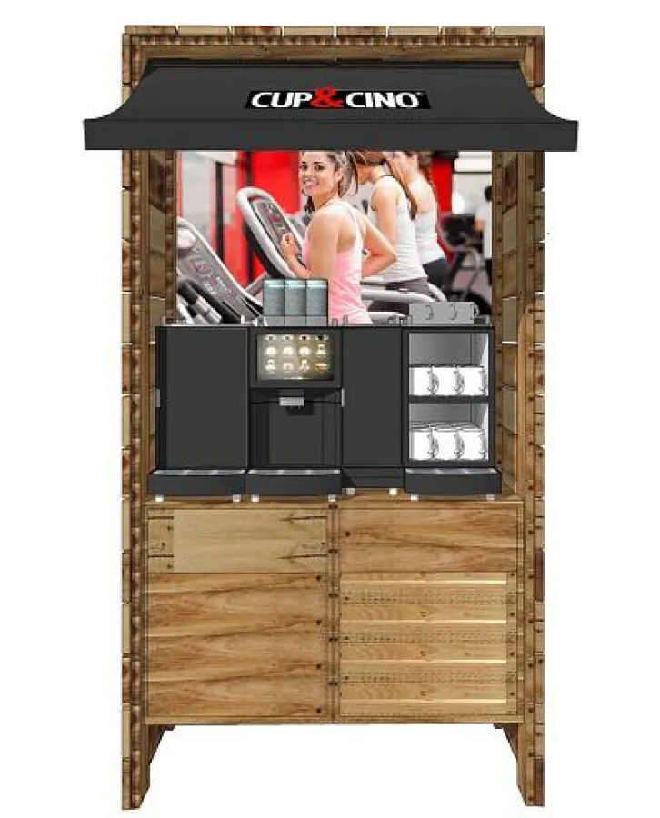Der Coffee-Shop für Fitnessstudios, Model Rustico und der Kaffeevollautomat Barista Lattico 850.