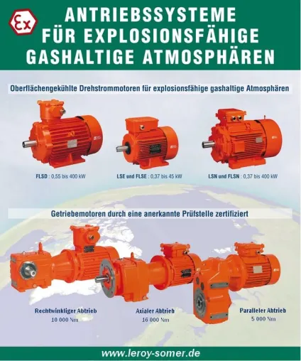 Antriebssysteme für explosionsfähige gashaltige Atmosphären von Leroy Somer Bild: Antriebssysteme für explosionsfähige gashaltige Atmosphären von Leroy Somer