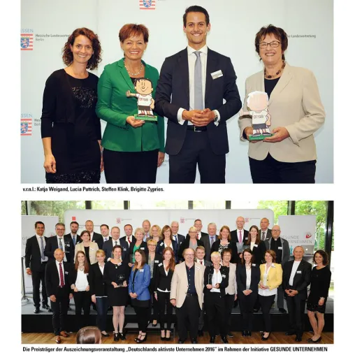 Initiative GESUNDE UNTERNEHMEN vergibt erste Auszeichnung „Deutschlands aktivste Unternehmen 2016“ Bild: Initiative GESUNDE UNTERNEHMEN vergibt erste Auszeichnung „Deutschlands aktivste Unternehmen 2016“