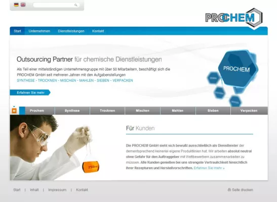 Bild: PROCHEM GmbH, Outsourcing-Dienstleister für Chemie- und Pharmaindustrie, mit neuer Image-Website