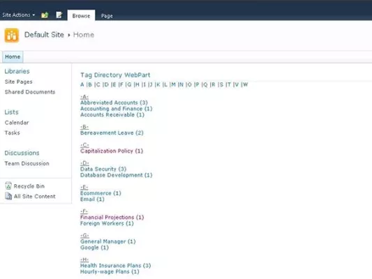 Bild: Automatisches Stichwort-Verzeichnis als Web Part für SharePoint 2010 Portale verfügbar